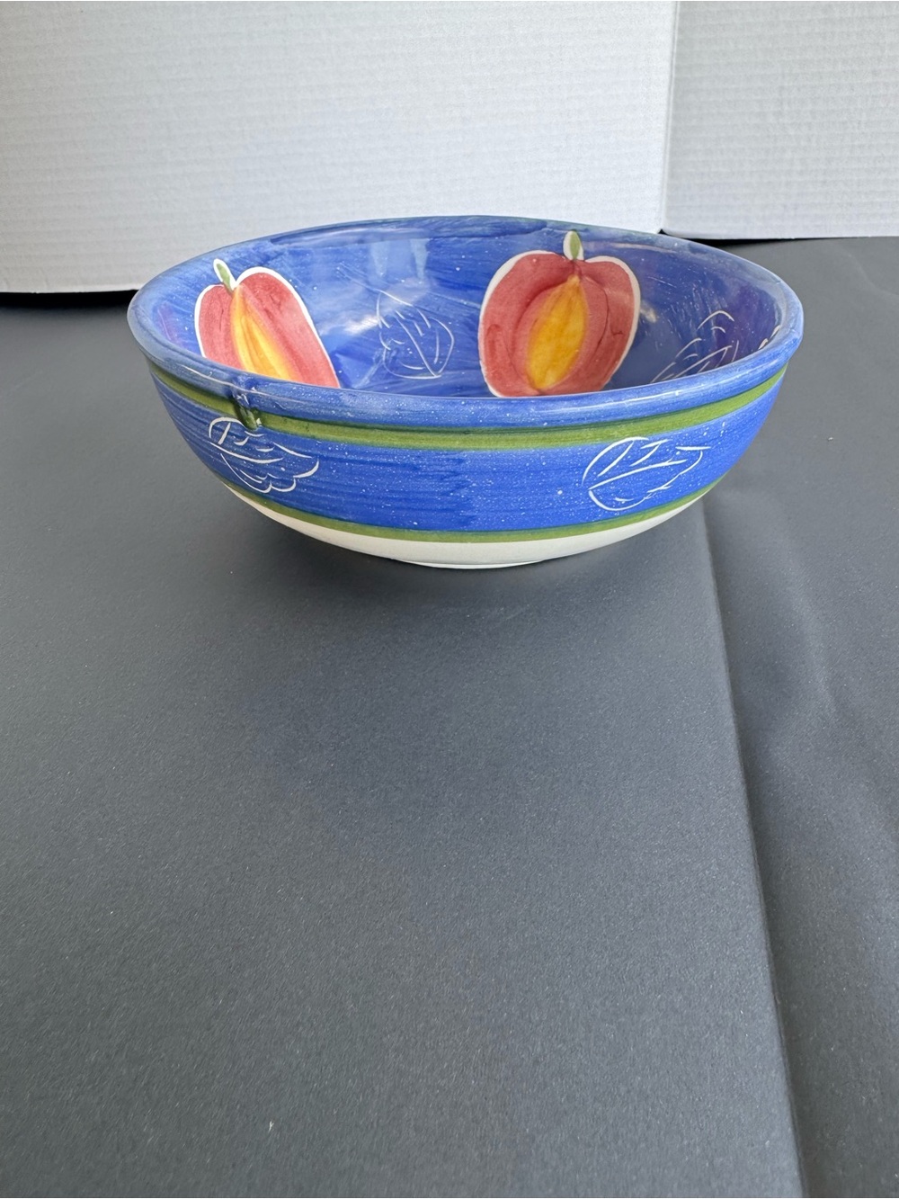 Hand-Painted Blue Fruit Ceramic Bowl
